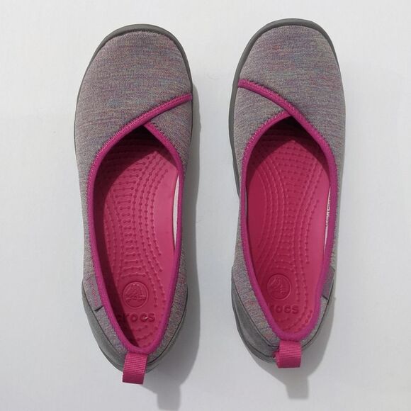 Crocs Flats Women's 8 Busy Day Ballet Pink Grey Slip On Stretch Loafer Shoes - Picture 2 of 10